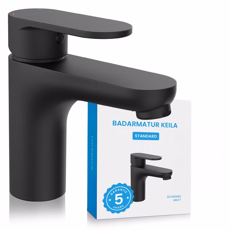 Rubinetto da bagno Bächlein dal design classico, miscelatore monocomando con cartuccia in Vetroceramica di lunga durata e set di installazione, miscelatore da bagno nero