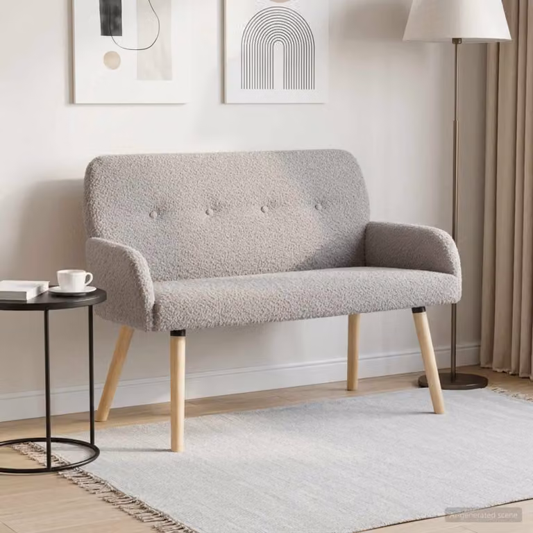 vidaXL Divano Moderno a 2 Posti in Tessuto Bouclé Grigio con Struttura in Legno e Metallo L: 115 cm, P: 86 cm, H: 58 cm
