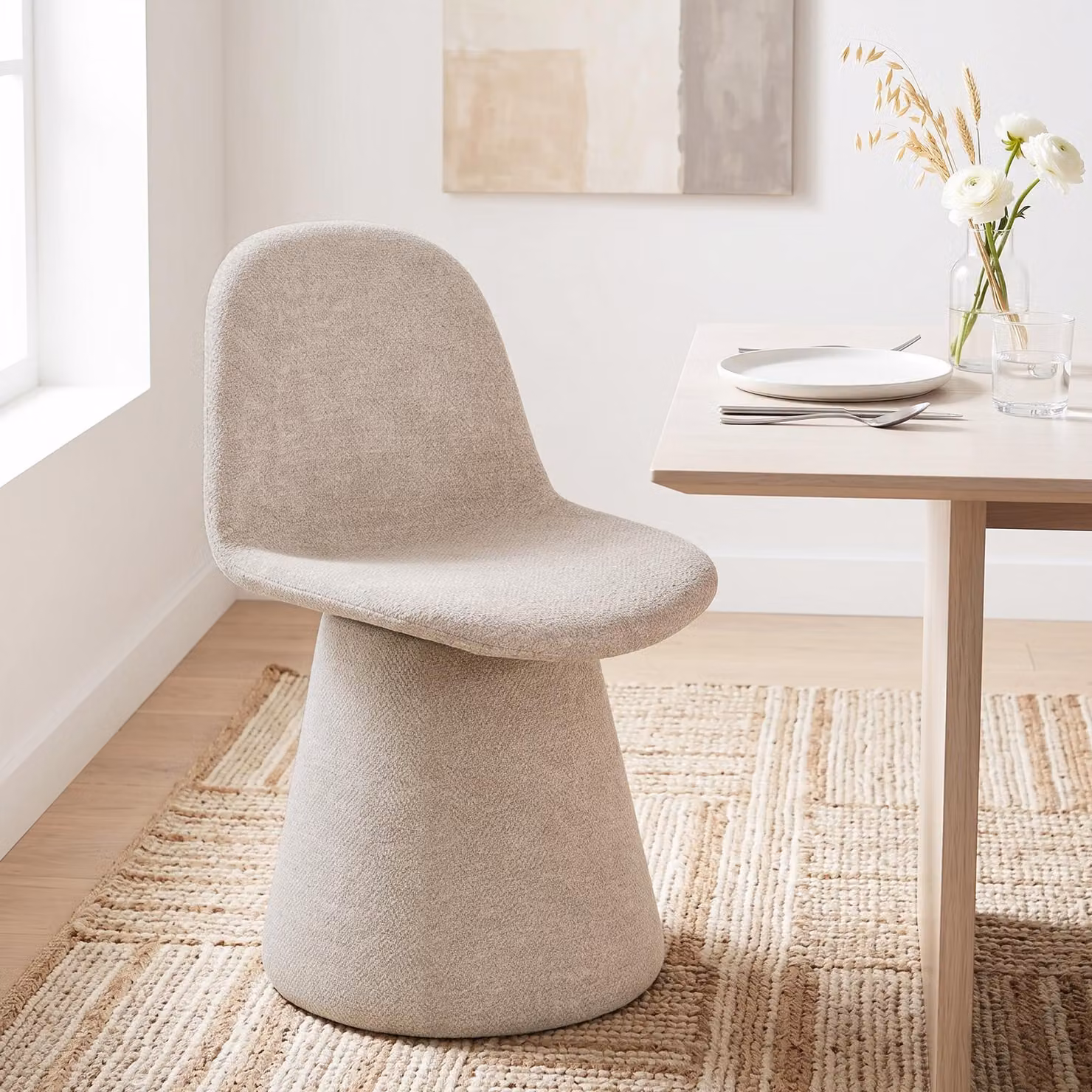 Duhome sedia da pranzo in tessuto bouclé Poltrona imbottita Poltrona imbottita con schienale Sedia girevole per sala da pranzo Soggiorno Camera da letto, Beige