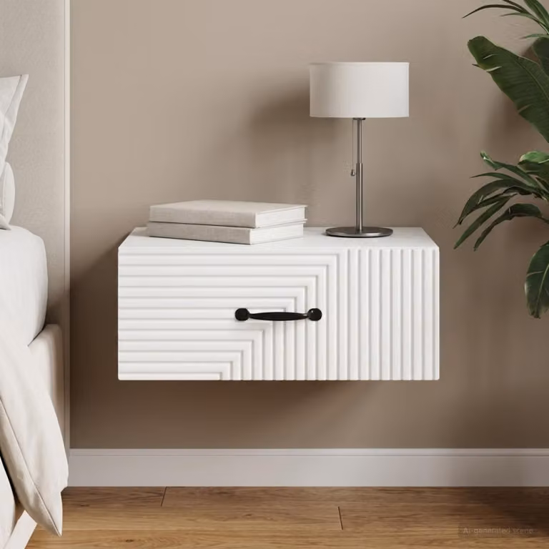 Mobiletto da notte a muro con cassetto vidaXL Bianco L 49 cm x P 34,5 cm x H 20 cm