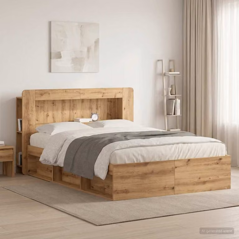 Testata del letto vidaXL in legno Rovere con ripiani integrati, marrone, L: 160 cm x P: 200 cm