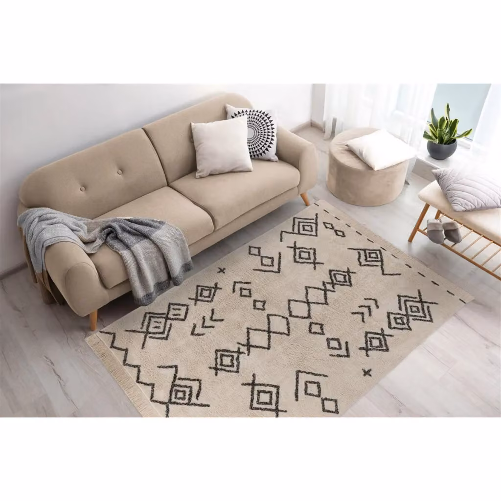 Tappeto Mylen Kendra Home in cotone a trama geometrica beige e nero – 2