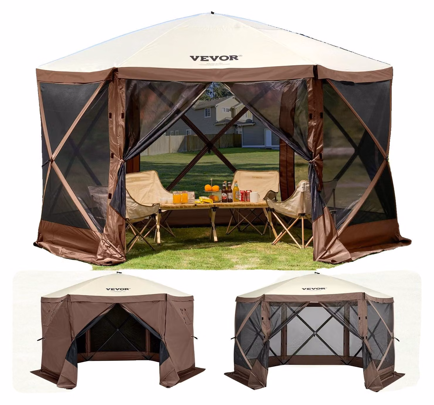 VEVOR tenda da giardino pieghevole gazebo festa tenda pop-up 8 persone 3,81x3,81x2,28m