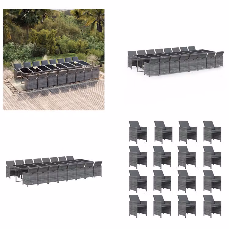 vidaXL Set da pranzo da giardino 17 pezzi con cuscini in poly rattan grigio - Set da pranzo da giardino - Set da pranzo da esterno - Set da pranzo da giardino - Set da pranzo da giardino