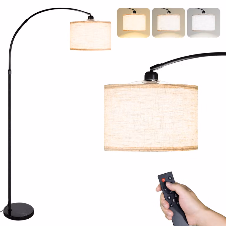 CCLIFE lampada da terra soggiorno lampada ad arco LED E27 lampada da lettura 60W dimmerabile 2700-6000K interruttore a pedale testa della lampada ruotabile a 360°, 165cm-175cm, beige