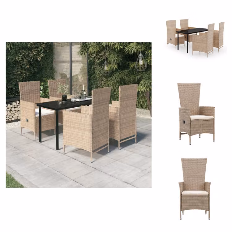 vidaXL Set da pranzo da giardino 5 pezzi con cuscini Beige - Set di mobili da giardino