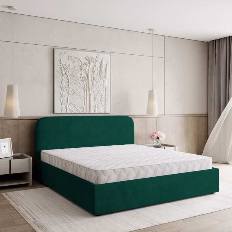 Masseno Letto imbottito RENIVE 140x200 cm, Letto imbottito con giroletto - Verde, KRONOS 19