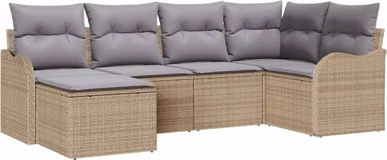 Set Divano da Giardino 6 pcs beige e grigio chiaro Poly Rattan