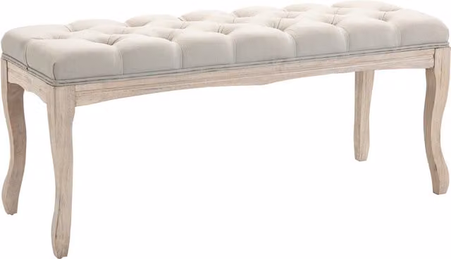 Panca fondo letto vintage HOMCOM con seduta imbottita in tessuto beige e gambe in legno, L: 110 cm, P: 40 cm, H: 48 cm