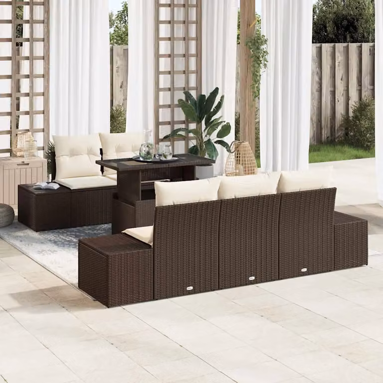 Set di divani da giardino vidaXL in rattan con cuscini marrone e beige