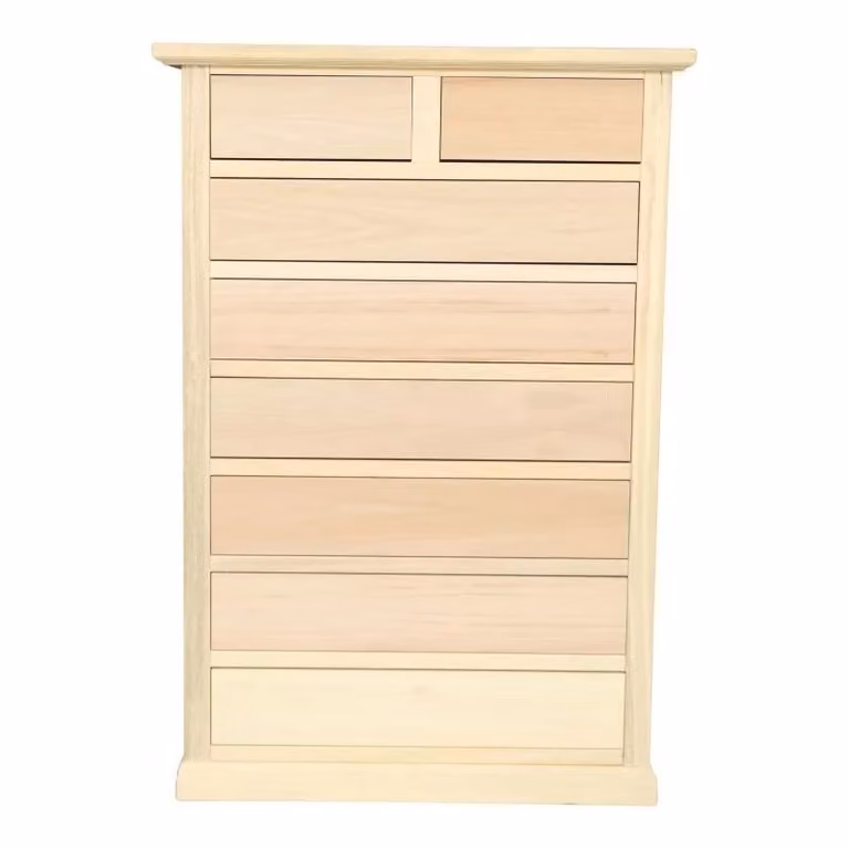 Cassettiera classica con 8 cassetti in legno di pino non trattato Mobili 2G L: 87 cm, P: 40 cm, H: 125 cm