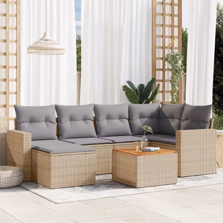Maison Exclusive - Set Divano da Giardino 7 pz con Cuscini Beige Misto Polyrattan