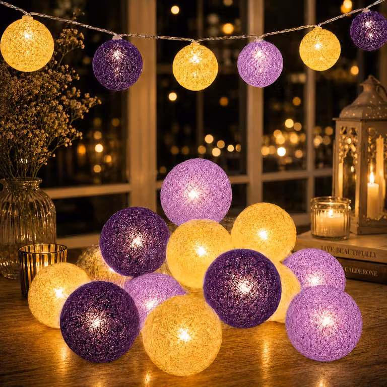 Catena luminosa a LED con palline di cotone, lunghezza 300 cm, 20 LED, 2 modalità