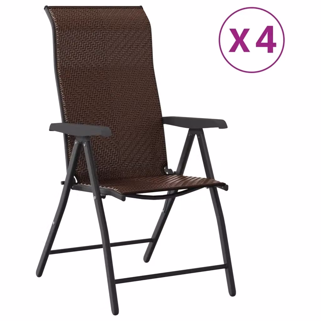 Set di 4 sedie pieghevoli vidaXL in polyrattan marrone con braccioli per giardino e terrazzo – 2