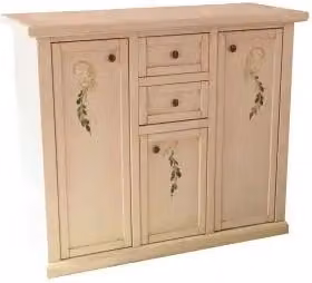 Credenza madia buffet modena in legno Shabby chic avorio anticato decorato edera 3 ante 2 cassetti
