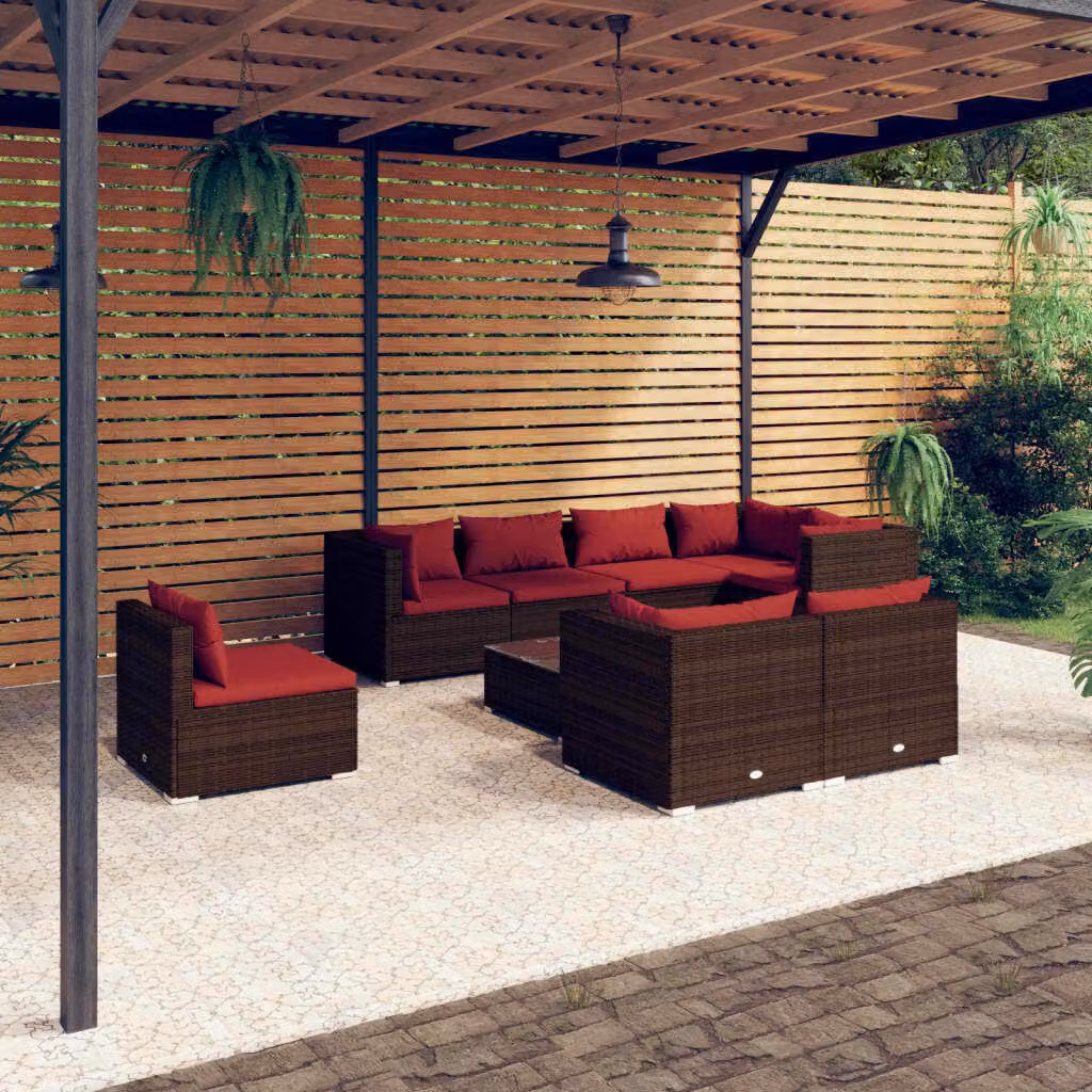Maison Exclusive - Set da giardino da 9 pezzi con cuscini in polyrattan marrone