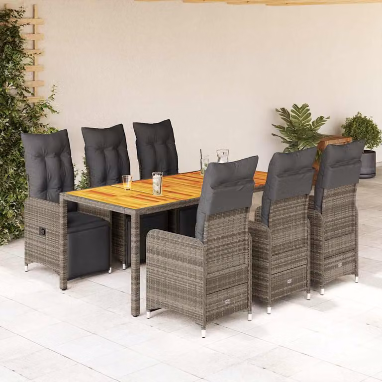 vidaXL Set Bistrò da Giardino 7 pz in Polyrattan e Legno di Acacia Grigio