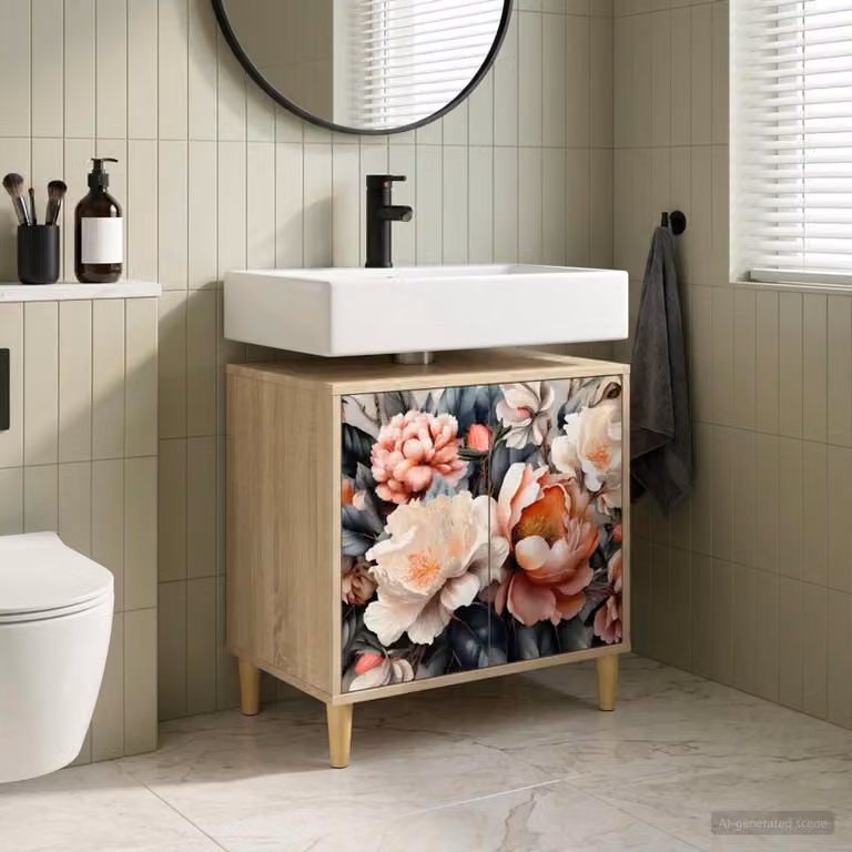 Mobile da bagno moderno vidaXL BORNE in legno e MDF color marrone con ante a cerniera, L: 60 cm, P: 40 cm, H: 60 cm