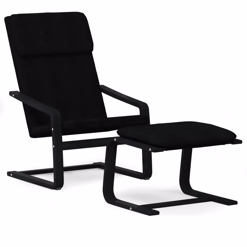 Poltrona Relax con Poggiapiedi vidaXL in Tessuto Nero con Struttura in Legno di Betulla – 2
