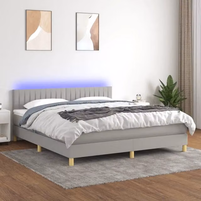 Letto Ibrido con Materasso e Illuminazione LED vidaXL in Tessuto Grigio e Bianco L/P: 160 x 200 cm