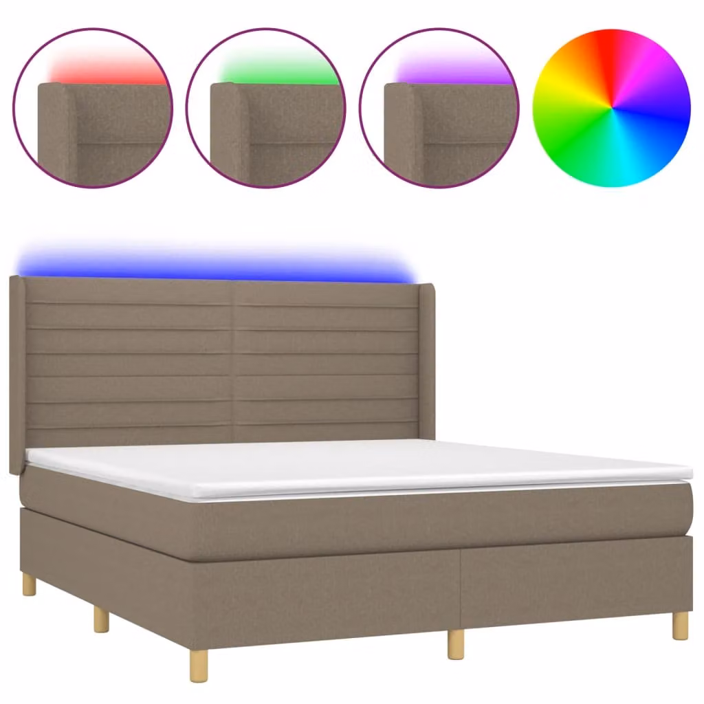 Letto a Molle con Materasso e LED Tortora 180x200 cm in Tessuto