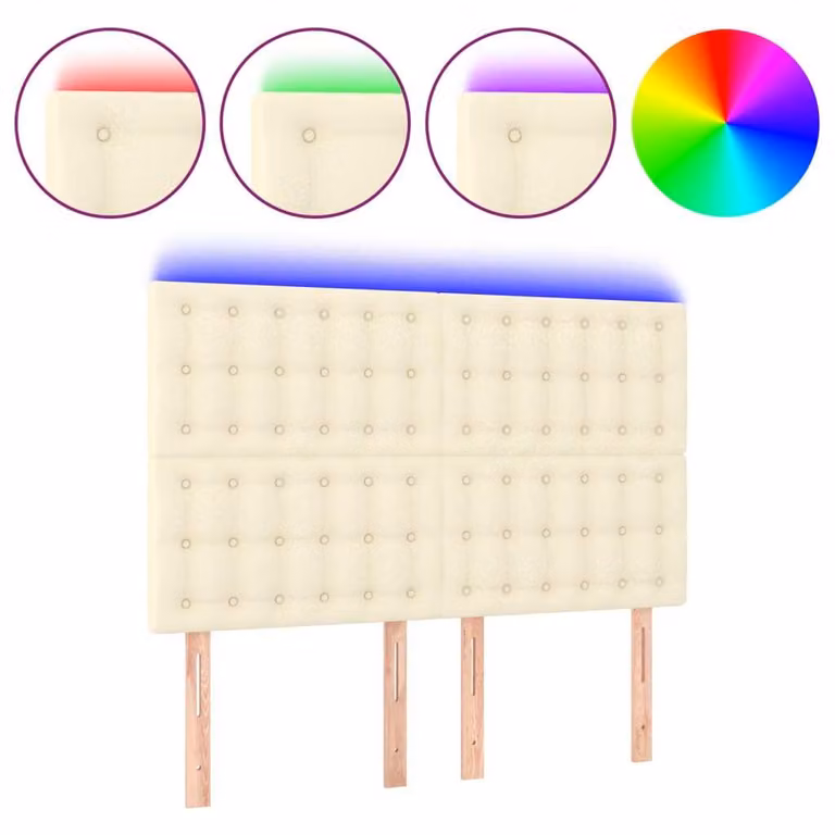 Testiera a LED Crema 144x5x118/128 cm in Pelle finta
