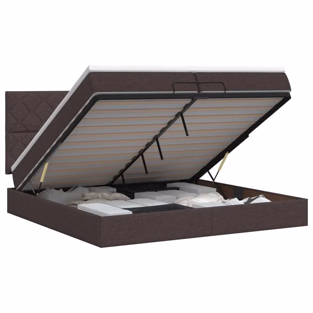 Letto ottomano con base a sollevamento vidaXL in tessuto marrone e bianco 200 x 200 cm – 2