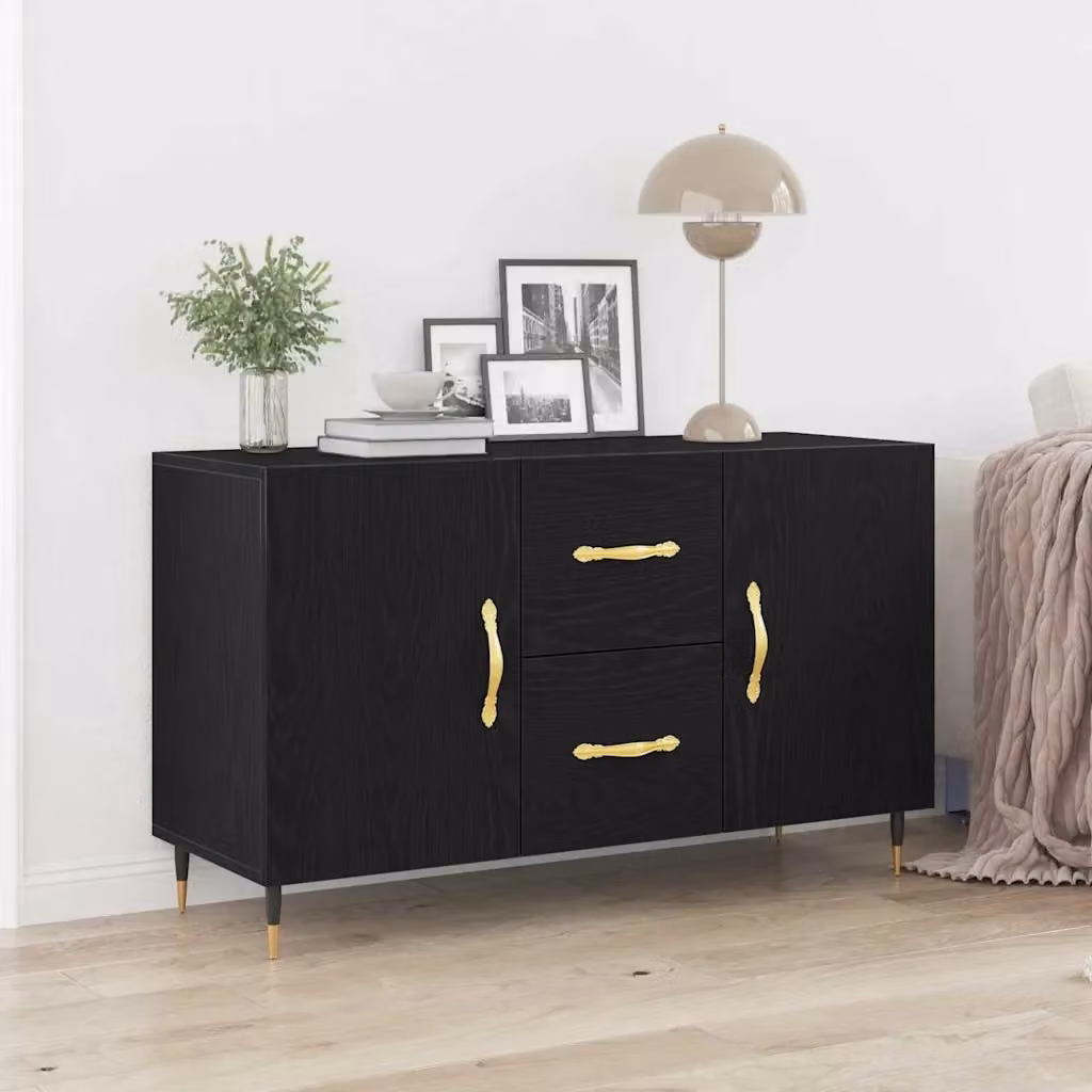 Credenza moderna in legno multistrato Rovere e Nero per soggiorno o sala da pranzo L/P/H: 100 x 36 x 60 cm – 2