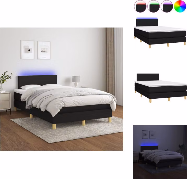vidaXL Letto a molle con materasso e LED in tessuto nero 120x200 cm - Letti & strutture letto