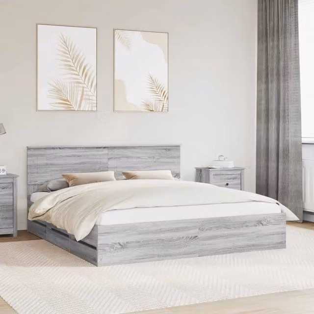 Struttura del letto con cassetto-Giroletto con contenitore-Rete del Letto Grigio Sonoma 180 x 200 cm 288078