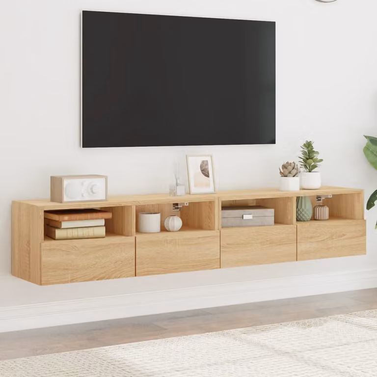 Set di 2 mobili TV da parete vidaXL in legno multistrato e MDF, colore Rovere Sonoma, L 80 x P 30 x H 30 cm