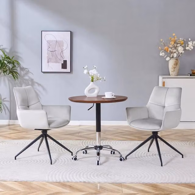 Sedia girevole 360 REDOM in tessuto grigio e metallo nero per soggiorno e sala da pranzo