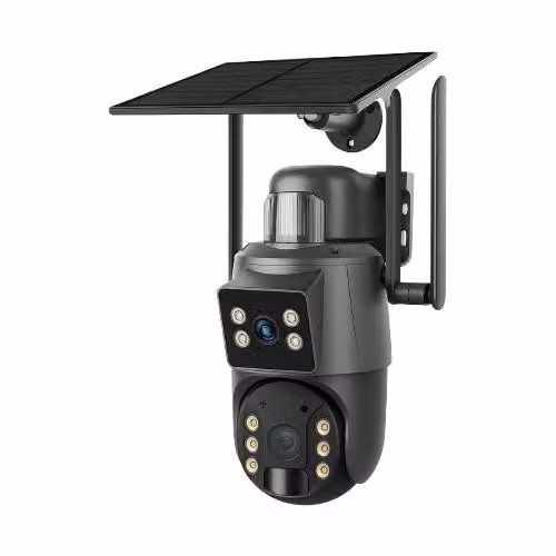 Telecamera Wi-Fi solare a doppio obiettivo RobiCam S4 DualView, 6MP Super HD, PTZ + obiettivo fisso, microSD fino a 128GB, batteria 15.600 mAh, vision
