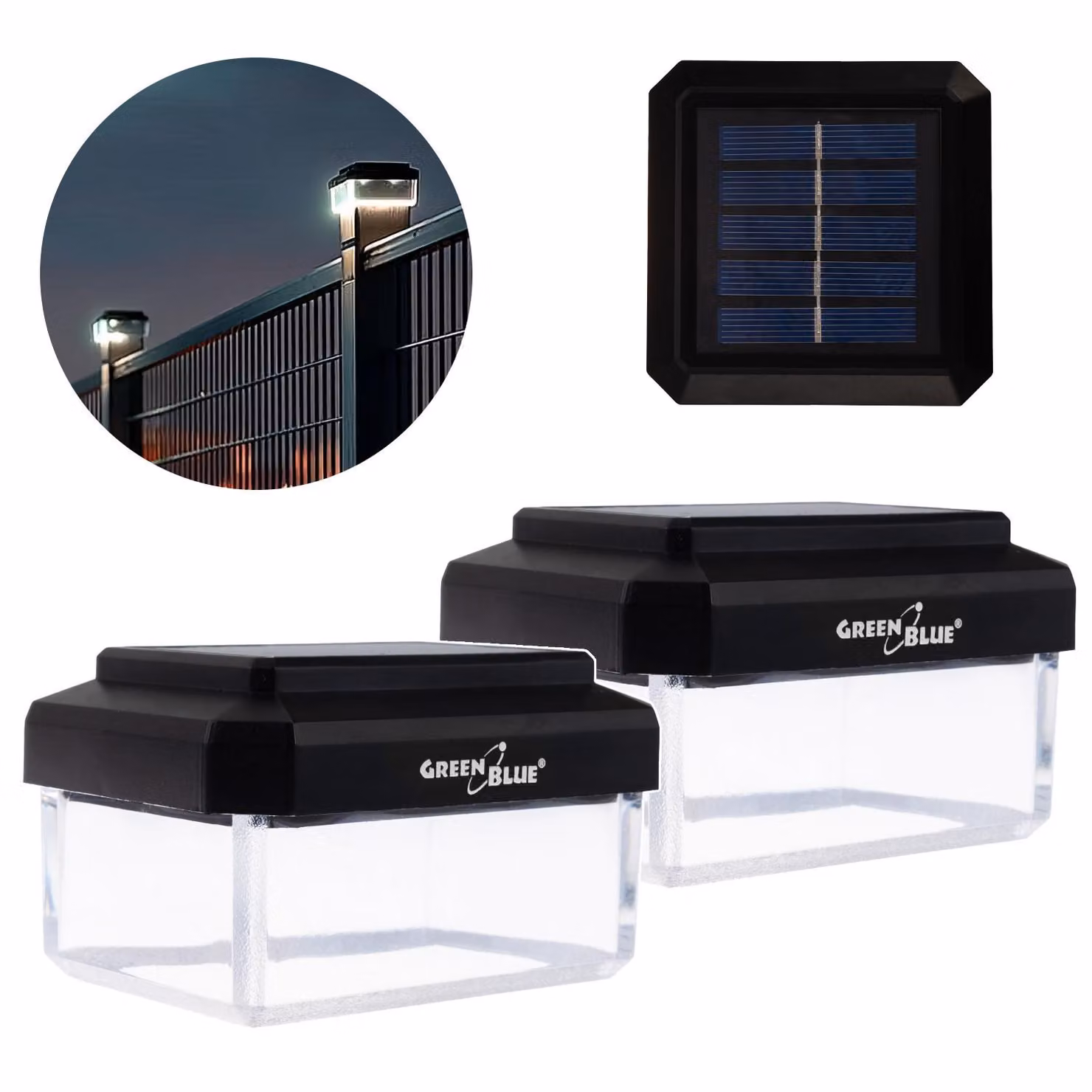 2 lampade solari a LED GreenBlue per pali 60 x 40 mm, copertura a busta, 3200 K, GB125 WW