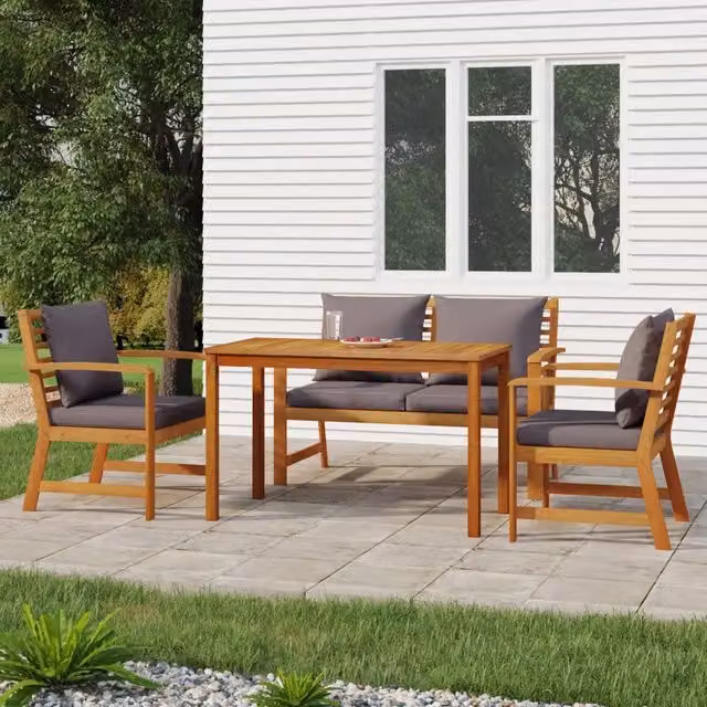 Set da Pranzo Giardino 4pz con Cuscini Legno Massello di Acacia 3154979