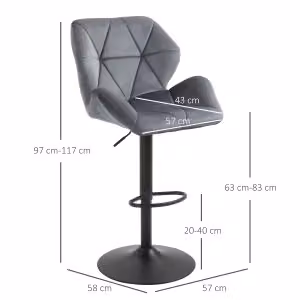 Set di 2 sgabelli da bar OKWISH regolabili in altezza con seduta imbottita in poliestere grigio e rotazione a 360° – 2
