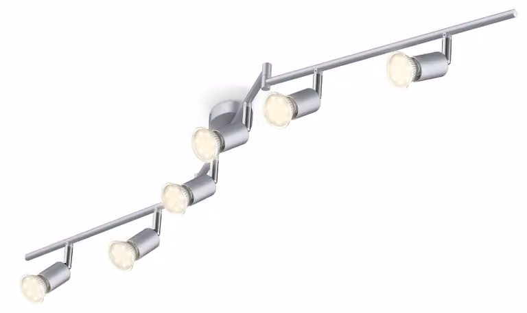 Plafoniera - Lampada da soffitto a binario - 6 faretti GU10 - Titanio - 1204 x 120 mm