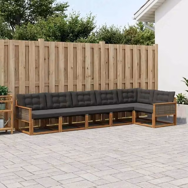 Set di divani da esterno 6 pz Naturale e Nero 3381452