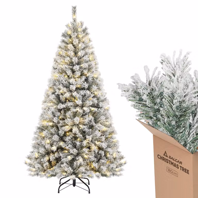 Salcar Albero di Natale artificiale 180cm con illuminazione 250 LED e supporto in metallo Albero di Natale con neve Albero di Natale Albero artificiale di Natale