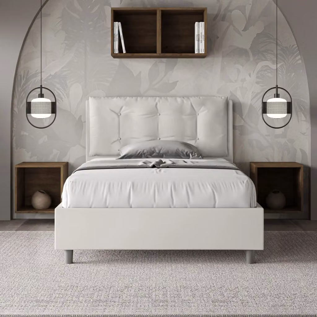 Letto Annalisa Large 1 Piazza e Mezzo con Rete Imbottita in Similpelle Bianco L 120 cm x P 210 cm – 2