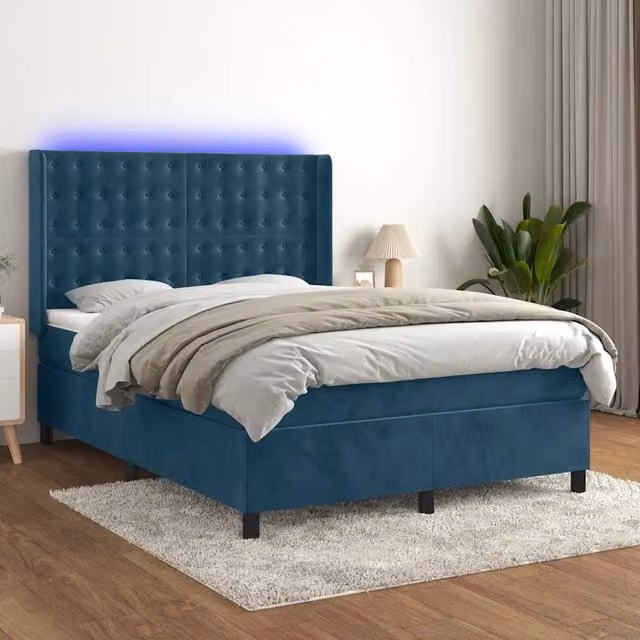 Letto Ibrido vidaXL con Materasso e Illuminazione LED Blu e Bianco, Struttura in Legno di Larice e Tessuto, L/P/H: 140 x 200 x 128 cm
