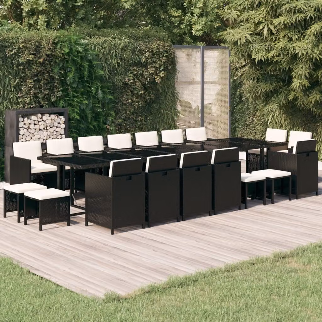 Maison Exclusive - Set da pranzo da giardino da 19 pezzi con cuscini in polyrattan nero