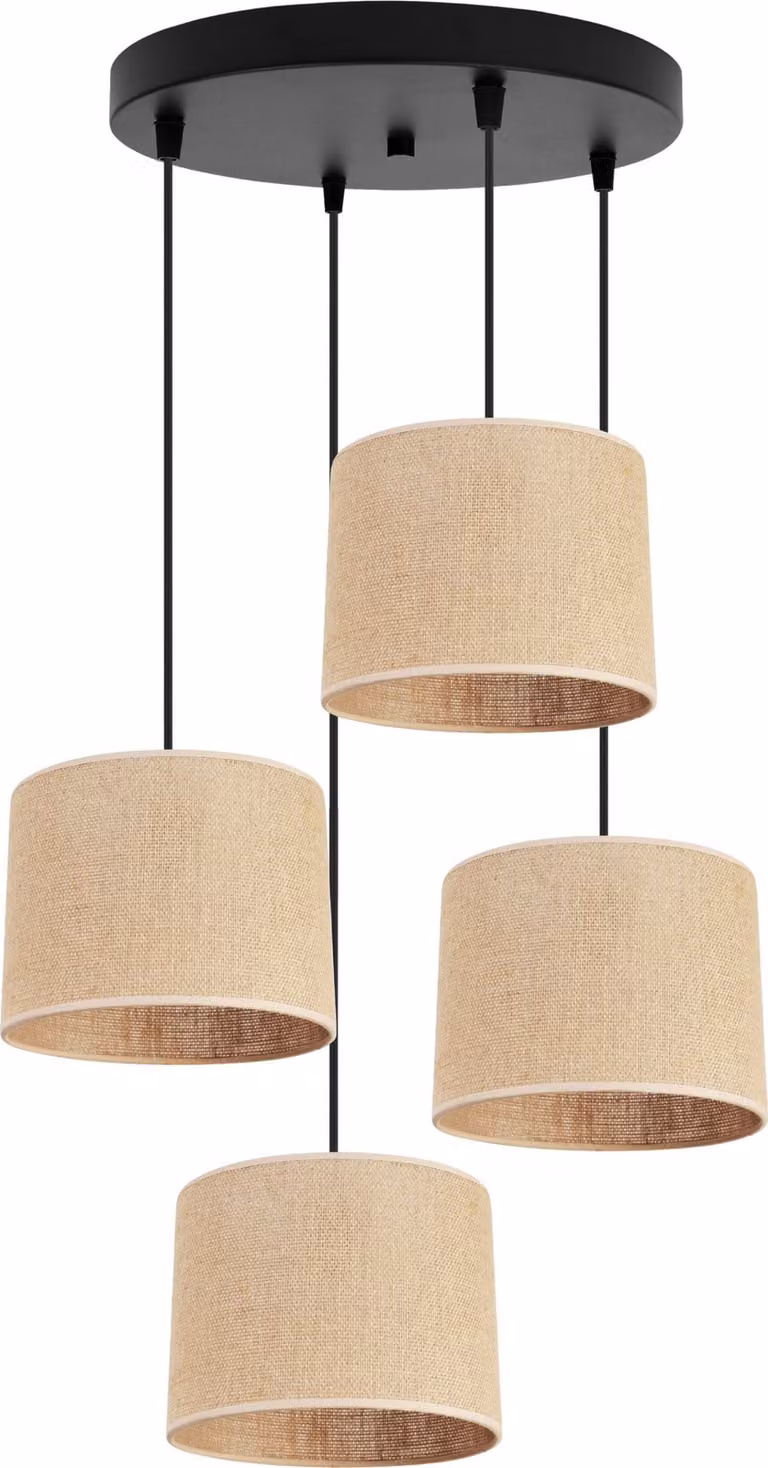 Light-Home Juta - Metallo con paralume in tessuto - E27 - OV 4 lampadine 20 cm - Base e juta nere