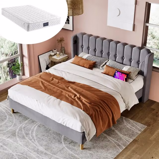 letto imbottito lino grigio 140 x 200 cm