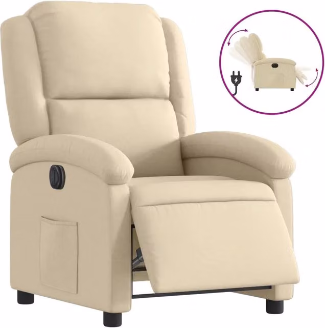 Poltrona | Sedia Relax Elettrica Reclinabile Crema in Tessuto
