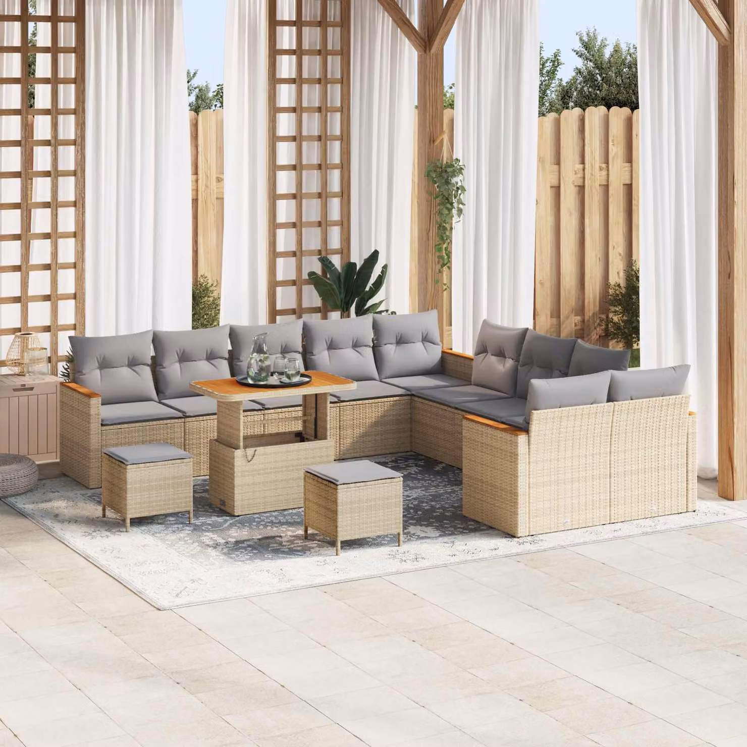 Set Divano da Giardino vidaXL 13 pz in Polyrattan Beige con Cuscini e Tavolino – 1