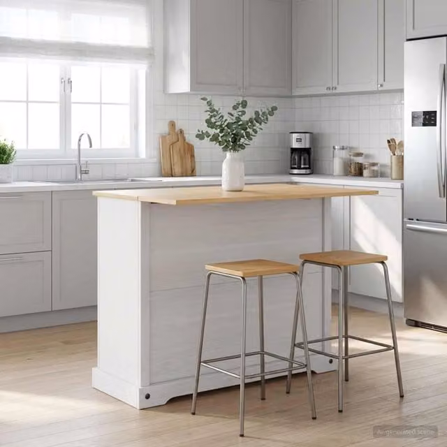 Set isola da cucina moderna vidaXL in legno di pino, Bianco e Cera di Miele, L/P/H: 112 x 70 x 91,5 cm
