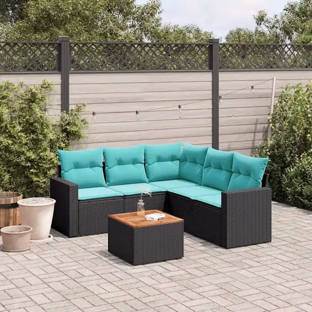 Set Divani da Giardino 6 pz con Cuscini Nero in Polyrattan 3256449