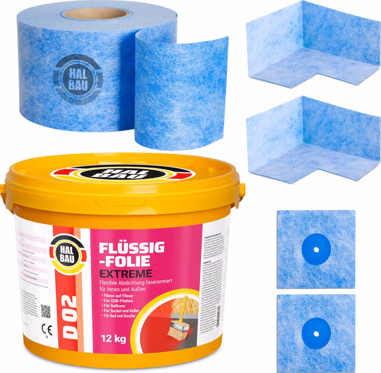Kit di sigillatura per balconi e bagni, composto da: membrana liquida sigillante, 12 kg; kit di guarnizioni per applicazioni interne ed esterne, modello H316