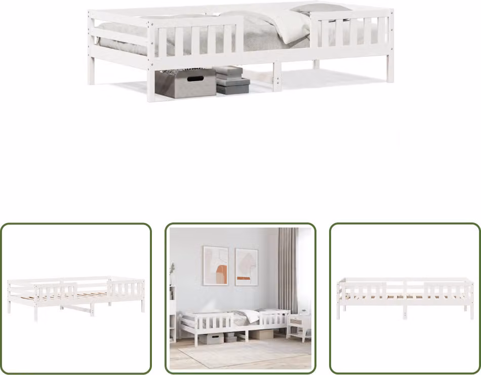 The Living Store Letto in legno massiccio bianco 75x190 cm pino